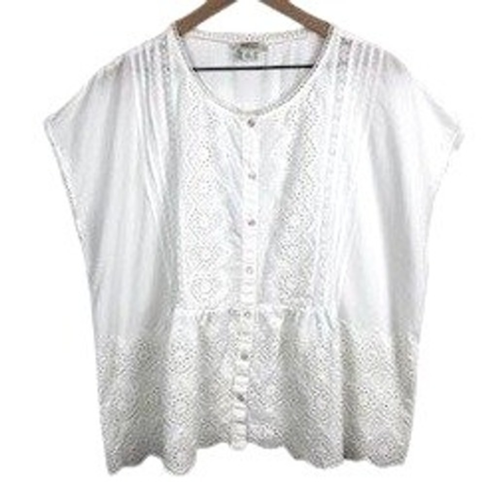 SUNDANCE Cotton Eyelet Embroidered Top Women's XL White Boxy Cottage Feminine